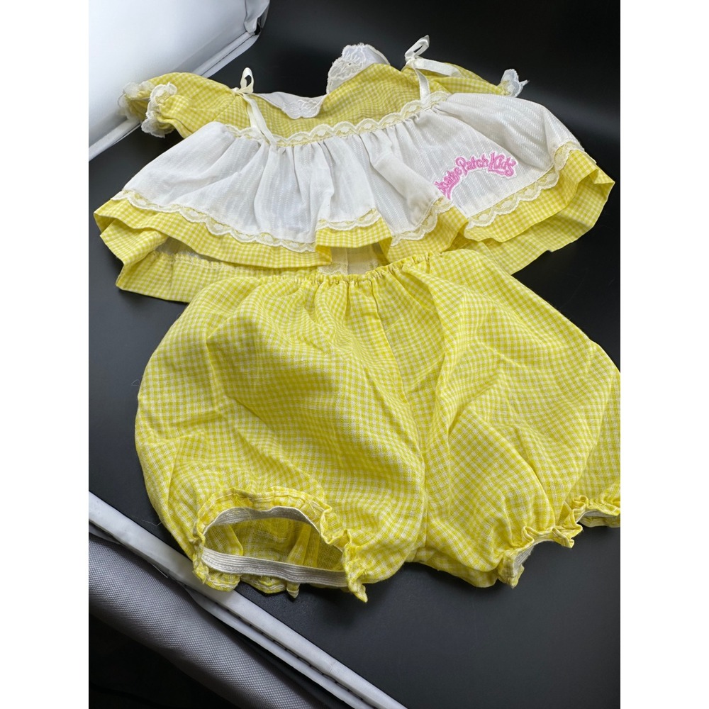 Cabbage Patch Kids OK Factory VERY RARE Yellow Gingham Tie Apron Dress Bloomers
